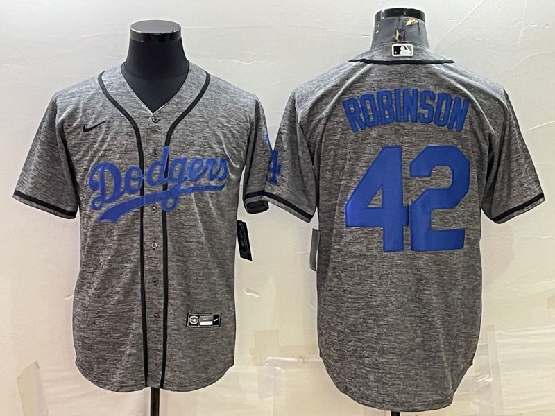 Men Los Angeles Dodgers 42 Robinson Grey hemp ash 2022 Nike MLB Jerseys
